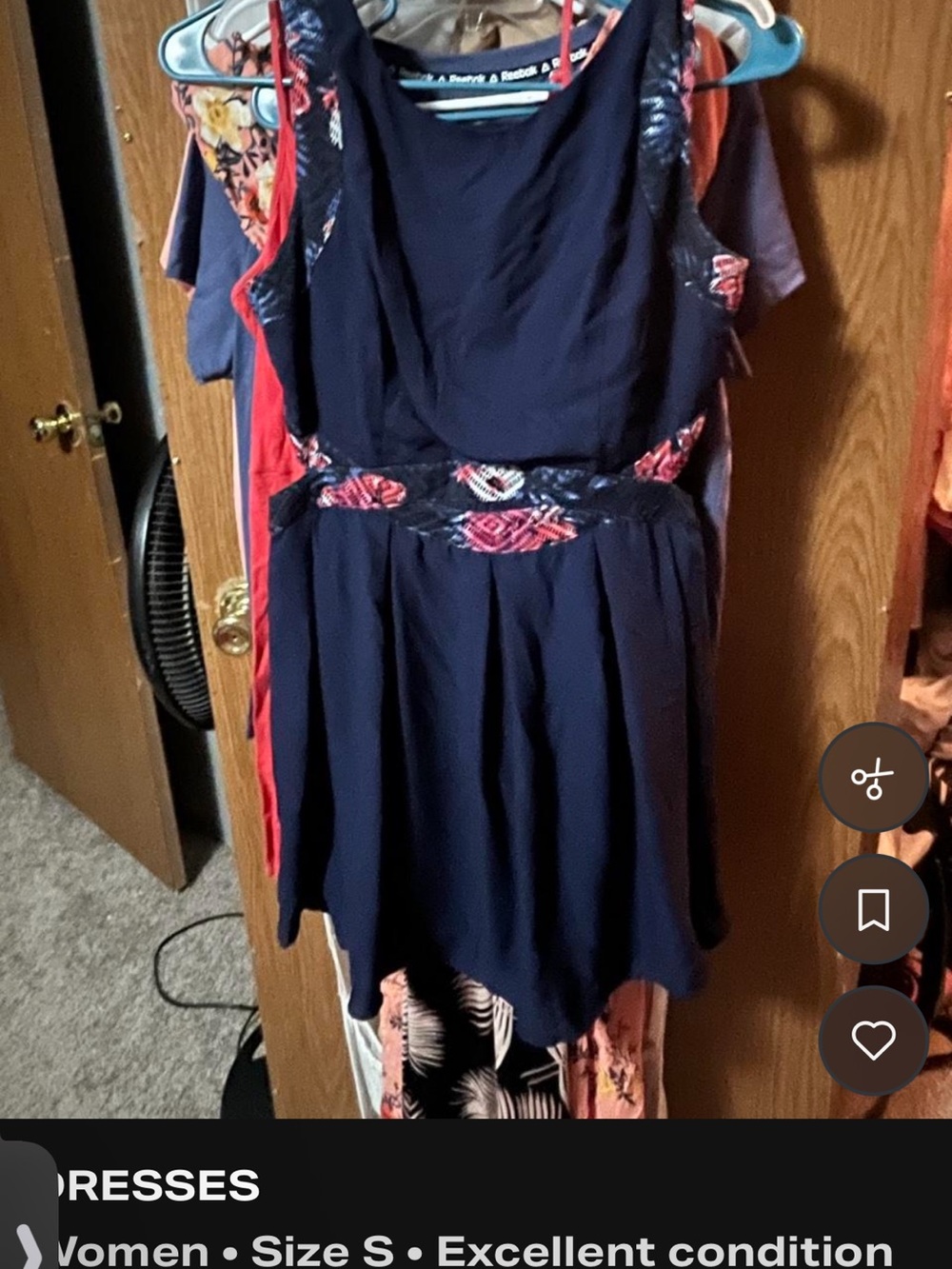Navy Midi Dress with Pink Floral Waist Detail